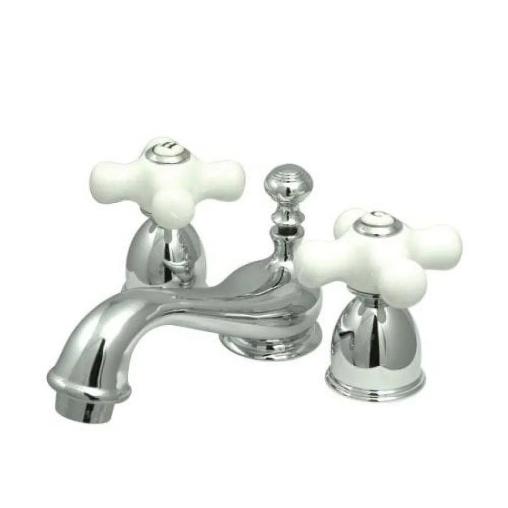 Kingston Brass KS3951PX Restoration Mini Widespread Lavatory Faucet with Porcelain Cross Handle, Polished Chrome