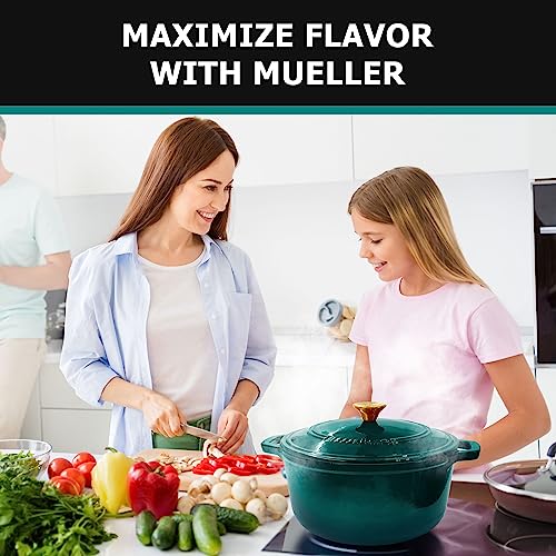 Mueller 6qt Enameled Cast Iron Dutch Oven, Heavy-Duty Casserole and Braiser Pan with Lid and Knob, Oven-Safe up to 500° F & Across All Cooktops, White
