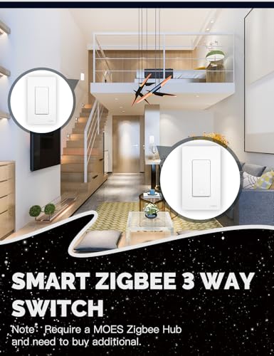 MOES Zigbee 3 Way Double Light Switch, 2 Gang Smart Wall Switches Single Pole, Require Neutral Wire, Support Remote Control, Compatible with Alexa/Google Assistant
