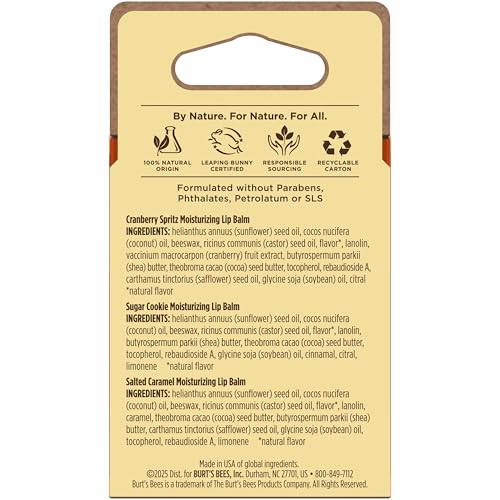 Burt's Bees Christmas Gifts, 4 Lip Balms Stocking Stuffers Products, Beeswax Bounty Fruit Mix - Watermelon, Pomegranate, Dragonfruit Lemon & Sweet Peach (4-Pack)