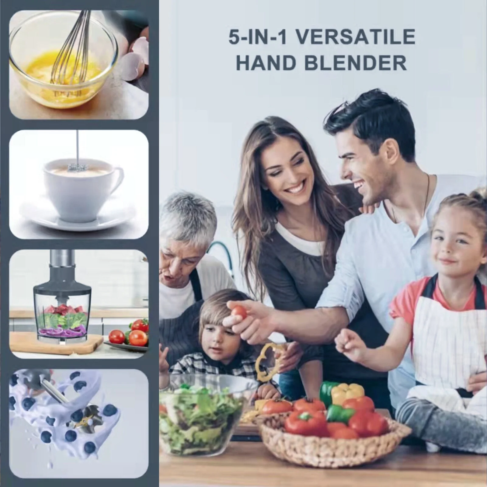 Leyfeng Multi-Functional 5-in-1 Hand Blender Stick Blender Milk Frother Egg Whisk with Adjustable Speeds 500ml Food Grinder/ 600ml Container