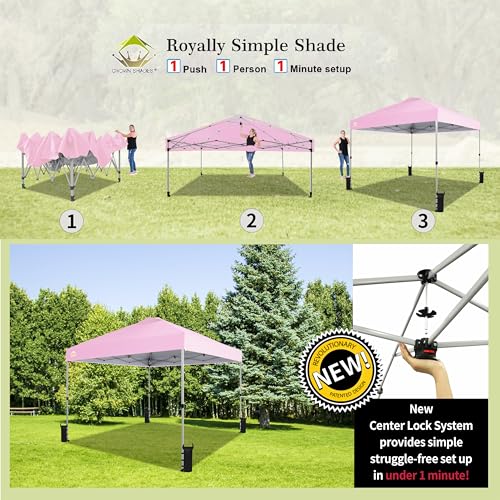 CROWN SHADES 10x10 Pop Up Canopy - Beach Tent with One Push Setup - Easy Outdoor Sun Shade for Events, Parties, Camping - Gazebo with STO-N-Go Cover Bag, Silver Coated Top, White