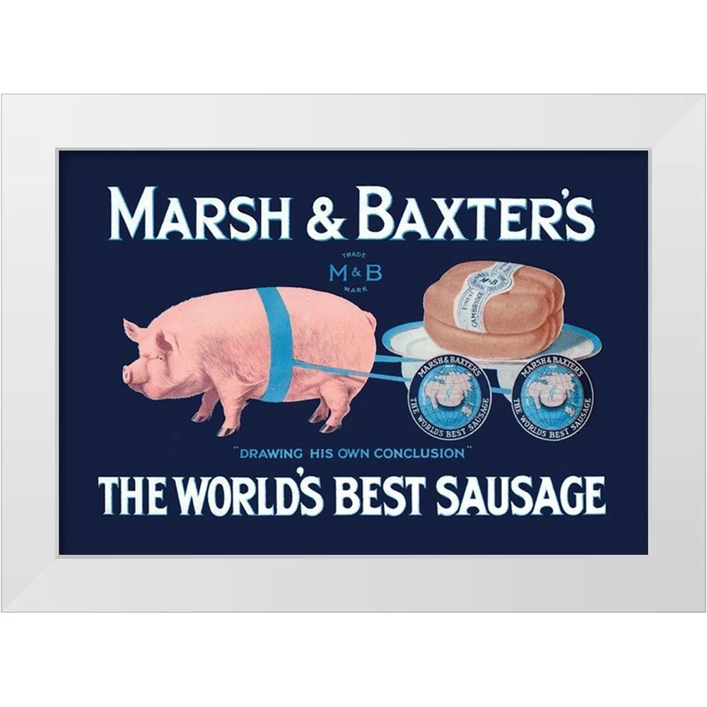 Advertisement 32x23 White Modern Wood Framed Museum Art Print Titled - Pigs and Pork: Marsh and Baxters Worlds Best Sausage