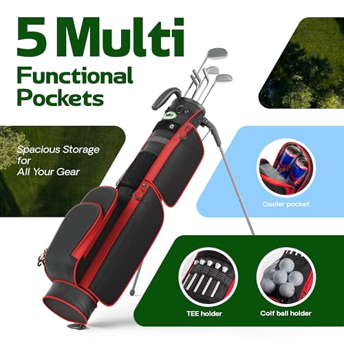 Golf Lightweight Stand Bag, Par 3 Sunday Small Golf Bag with 2 Way Dividers Rain Hood Cooler Pocket Shoulder Strap and Multiple Storage Pockets for Men and Women