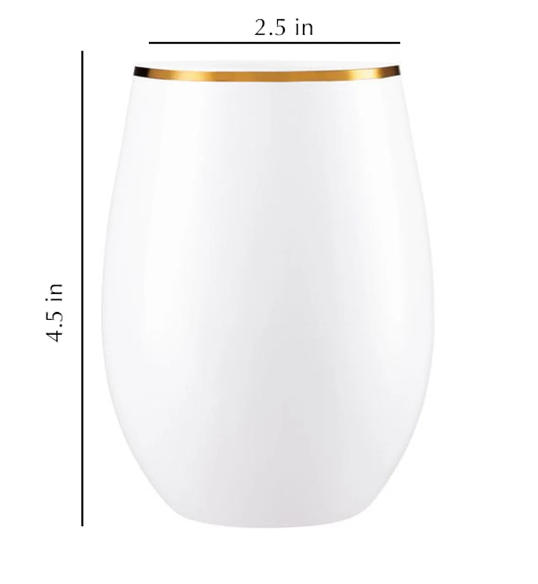 VEZEE Stemless Plastic Wine Goblet 16 oz White / Gold Rim Pack of 24
