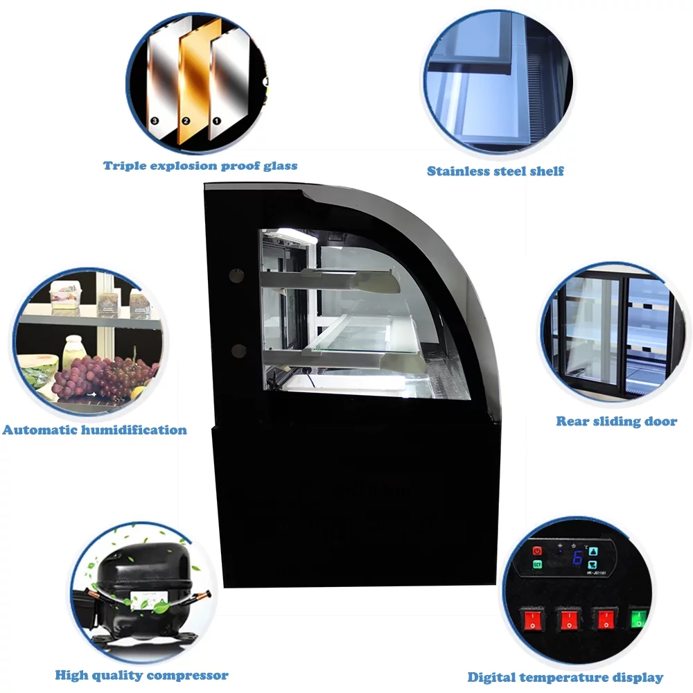 TECHTONGDA Refrigerated Cake Showcase Countertop Bakery Cabinet with Humidifying Function 220V
