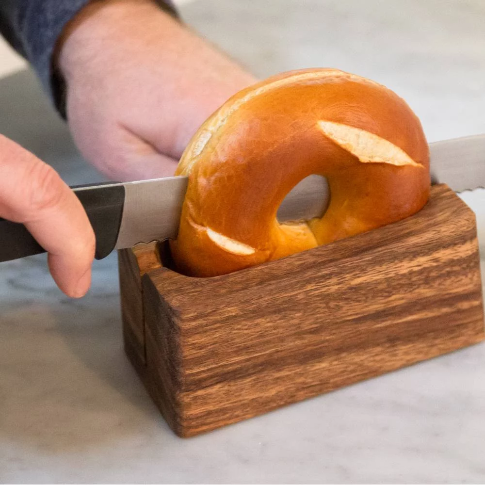 Ironwood Gourmet 28330 Local 338 Bagel Miter, Acacia Wood, 7 x 5.5 x 2.5 inches