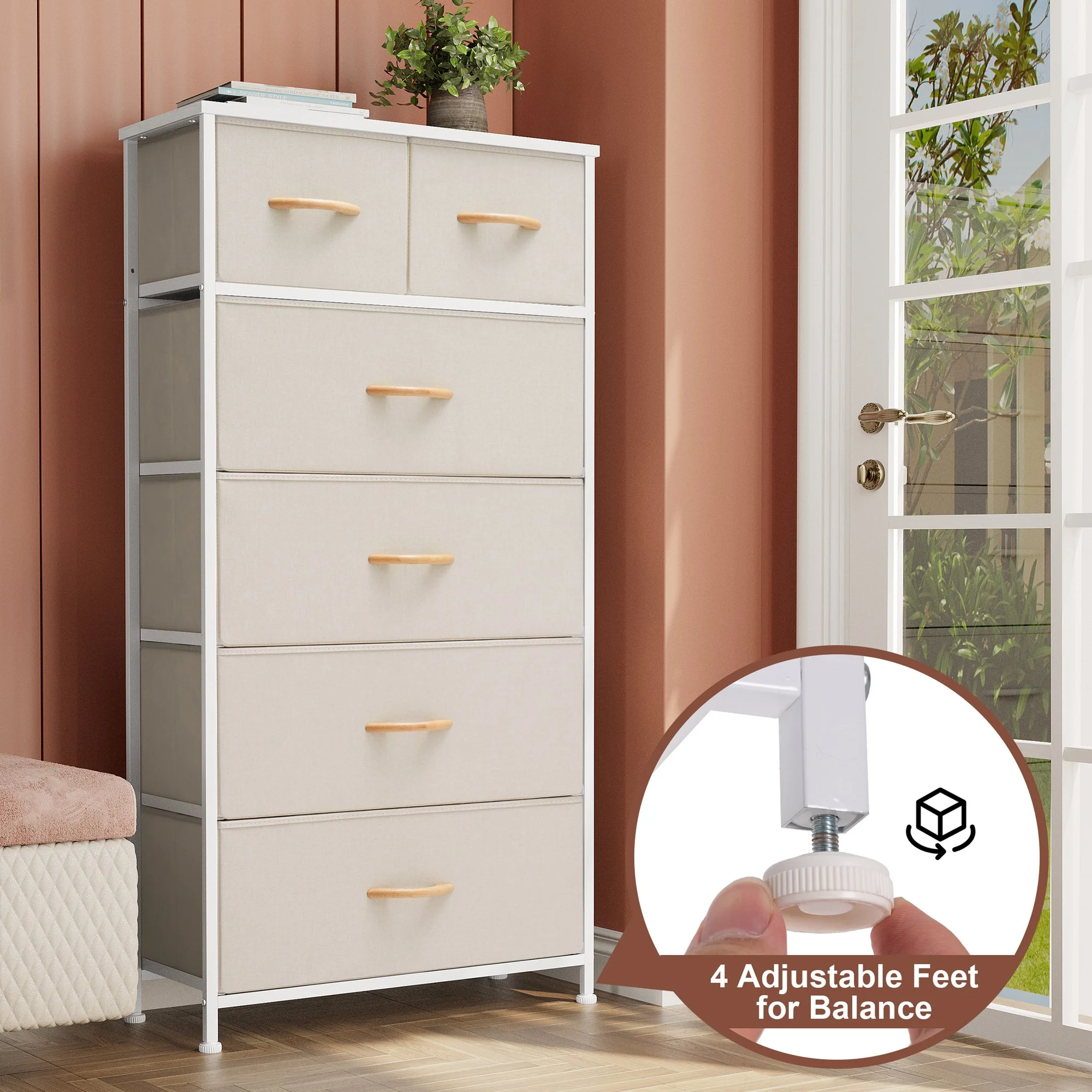 Crestlive Products Beige 6-Drawer Dresser Chest Vertical Tower