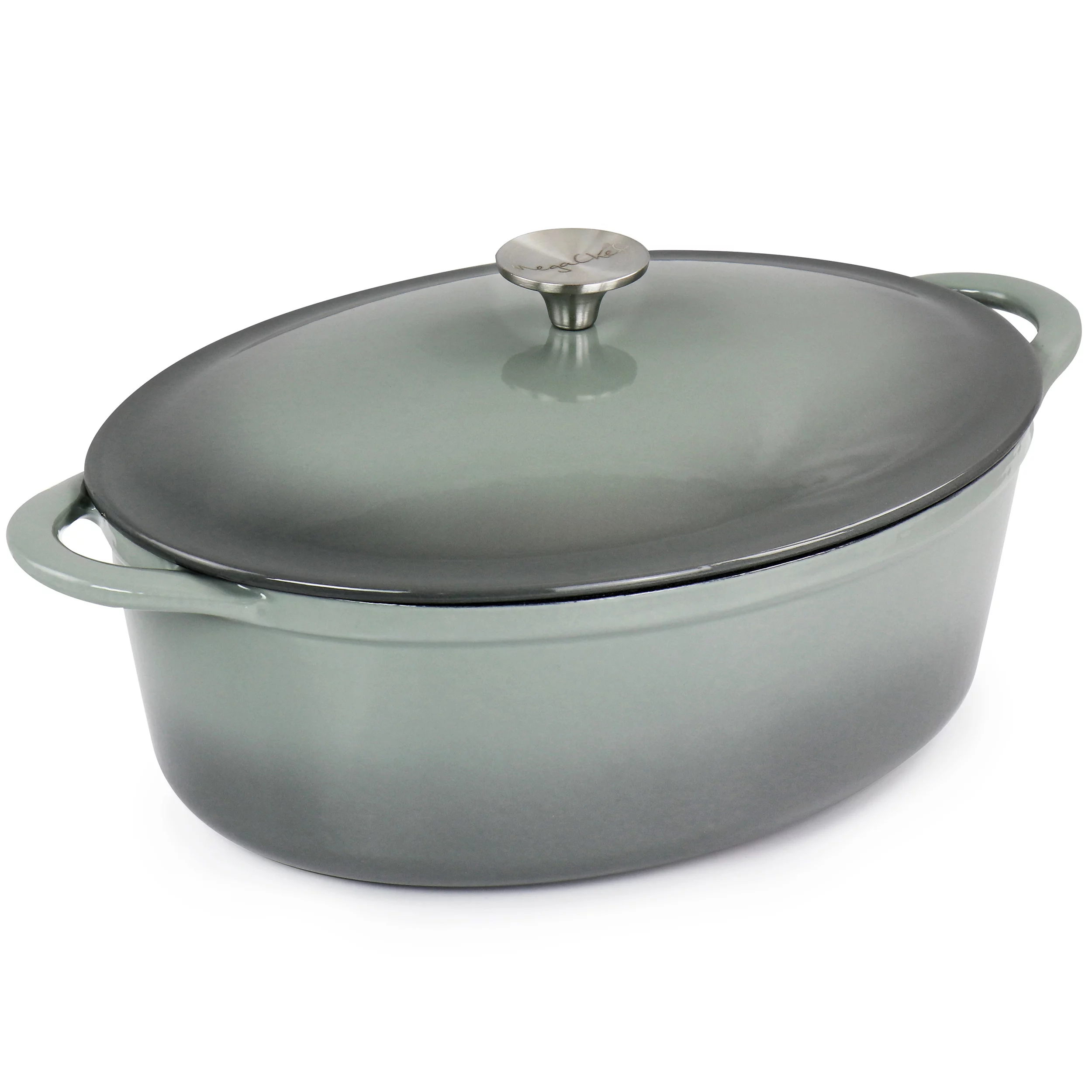 MegaChef 7 Quarts Oval Enameled Cast Iron Casserole in Gray