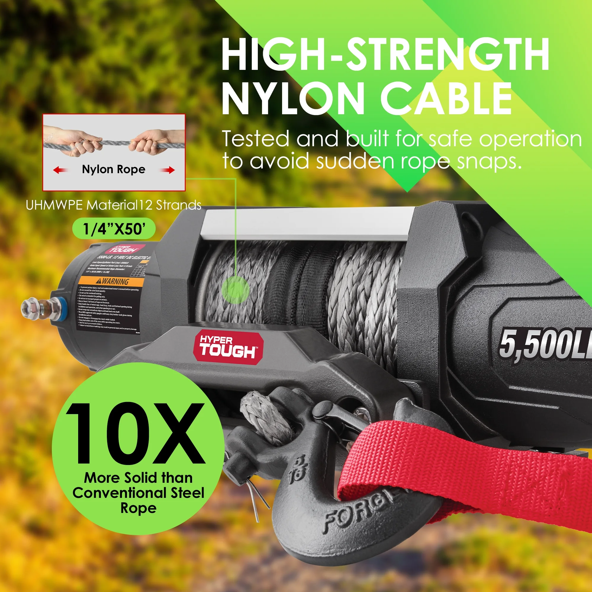 Hyper Tough 5500 lb 12V DC Electric UTV Winch with 50ft. Synthetic Rope and Mounting Bracket