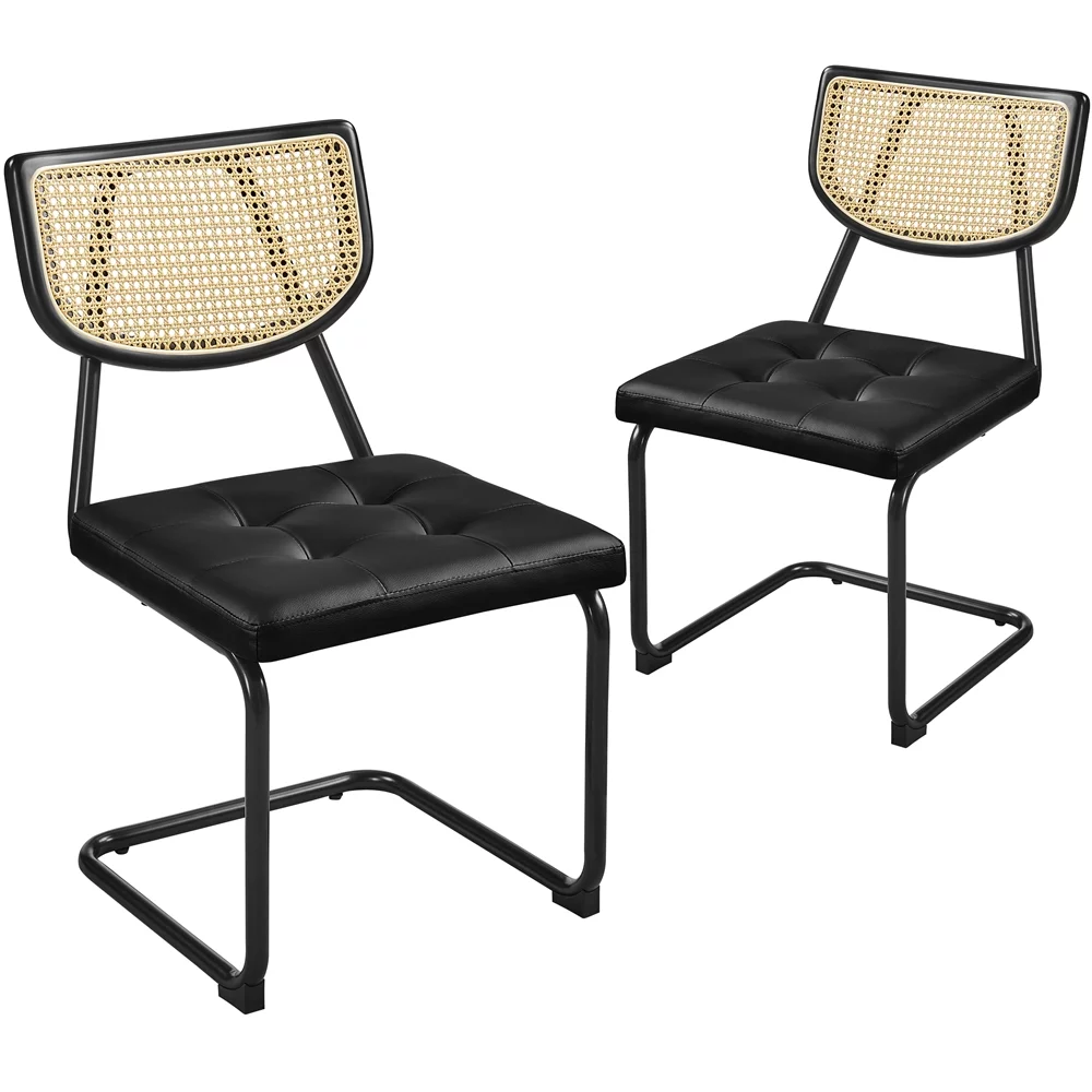 Topeakmart 2PCS Modern Armless Dining Chairs with Mesh Rattan Back, Black