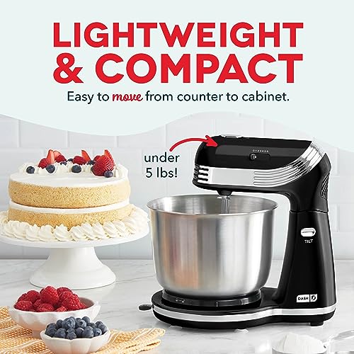Dash Stand Mixer (Electric Mixer for Everyday Use): 6 Speed Stand Mixer with 3 Quart Stainless Steel Mixing Bowl, Dough Hooks & Mixer Beaters for Dressings, Frosting, Meringues & More - Pink