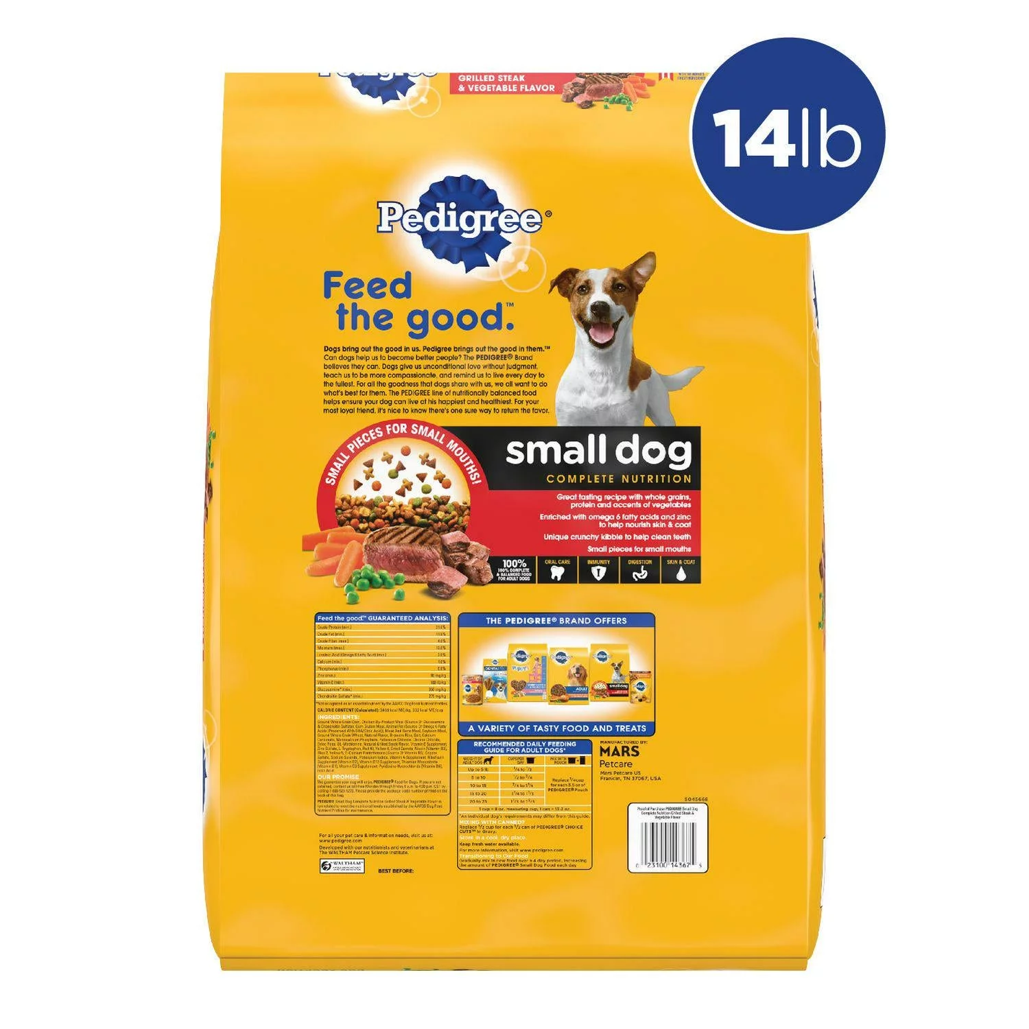 New! Pedigree Small Dog Complete Nutrition Small Breed Adult Dry Dog Food Grilled Steak and Vegetable Dog Kibble, 14 lb. Bag