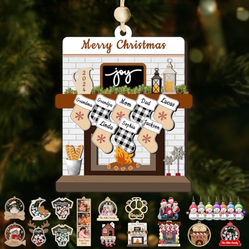 Personalized Christmas Ornament Family of 2 3 4 5 6 7 8 Custom Wooden Ornaments with Name Text Customized Xmas Tree Hanging Decoration Gifts Fireplace