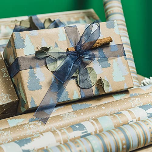RUSPEPA Christmas Kraft Wrapping Paper - Owl, Reindeer, Christmas Ball and Text Design - 4 Rolls - 30 inches x 10 feet per Roll