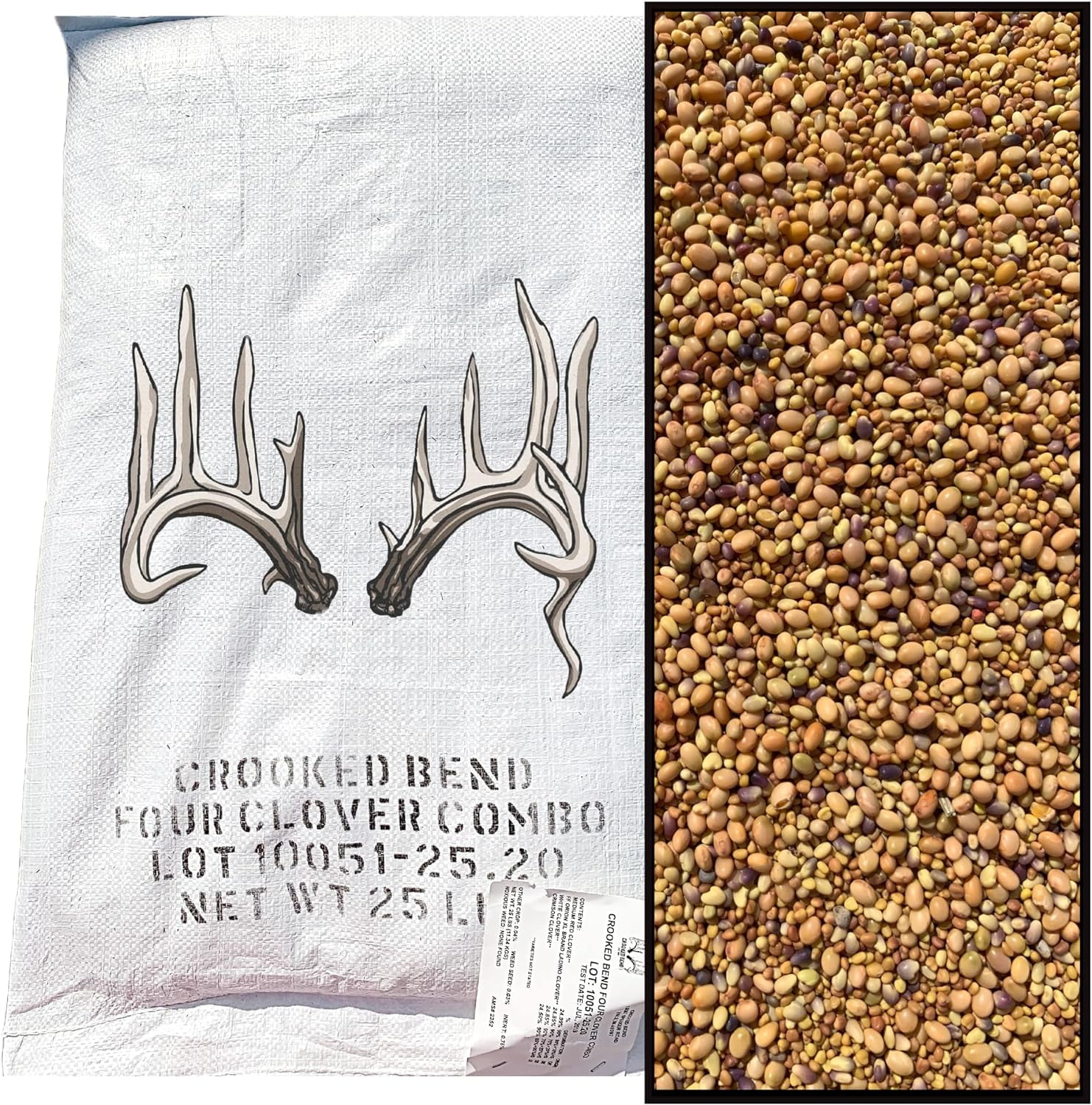 Crooked Bend Four Clover Combo Blend, 25LB Bulk, Perennial Food Plot Seed, Pheasant, Duck, Dove, Wildlife, Rabbit, Elk, & Wild Turkey Attractant, Grow Ground Cover & Whitetail Deer Hunting Food Plots