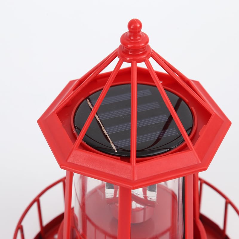 Solar Lighthouse Rotating Light - 360 Degree Light Houses Lamp for Yard, IP65 Waterproof Durable Lighthouse Lamps Towers Statue Lights for Outdoor Garden Pathway Patio (Red)