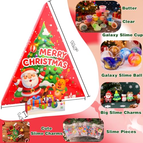 Christmas Slime Advent Calendar, includs 20 Slimes & Xmas Charms, DIY Slime Toys for Kids, Stocking Stuffers & Party Favors, Slime Kit Xmas Gifts for Classroom Rewards,Ages 3+