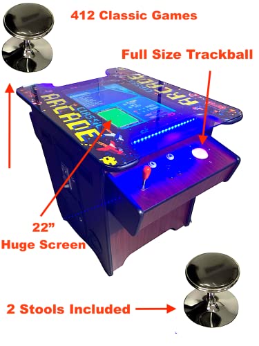 Full Size Commercial Grade Cocktail Arcade Machine 2 Player Upgraded Trackballs 412 Games 22