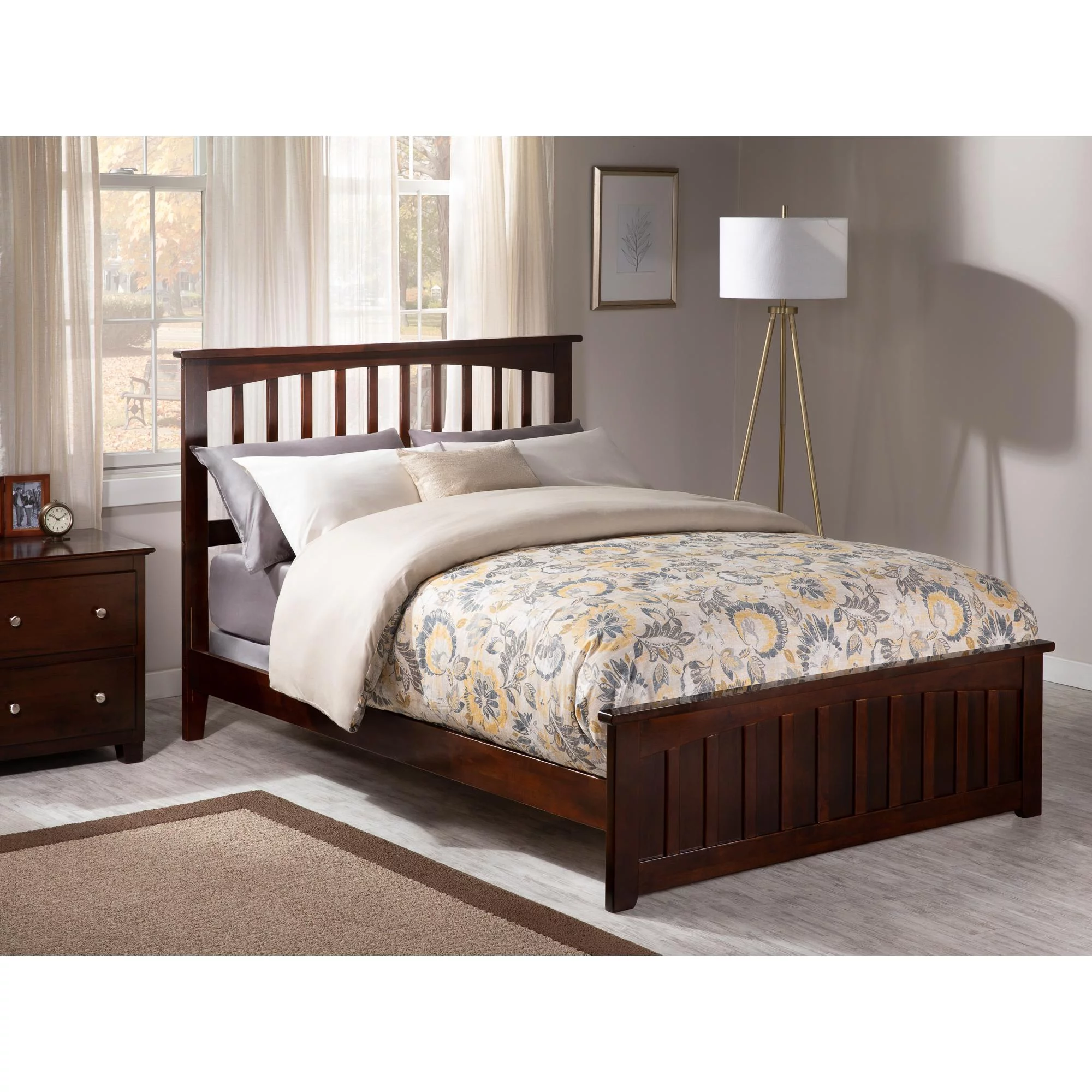 Mission Traditional Bed with Matching Foot Board, Multiple Colors and Sizes