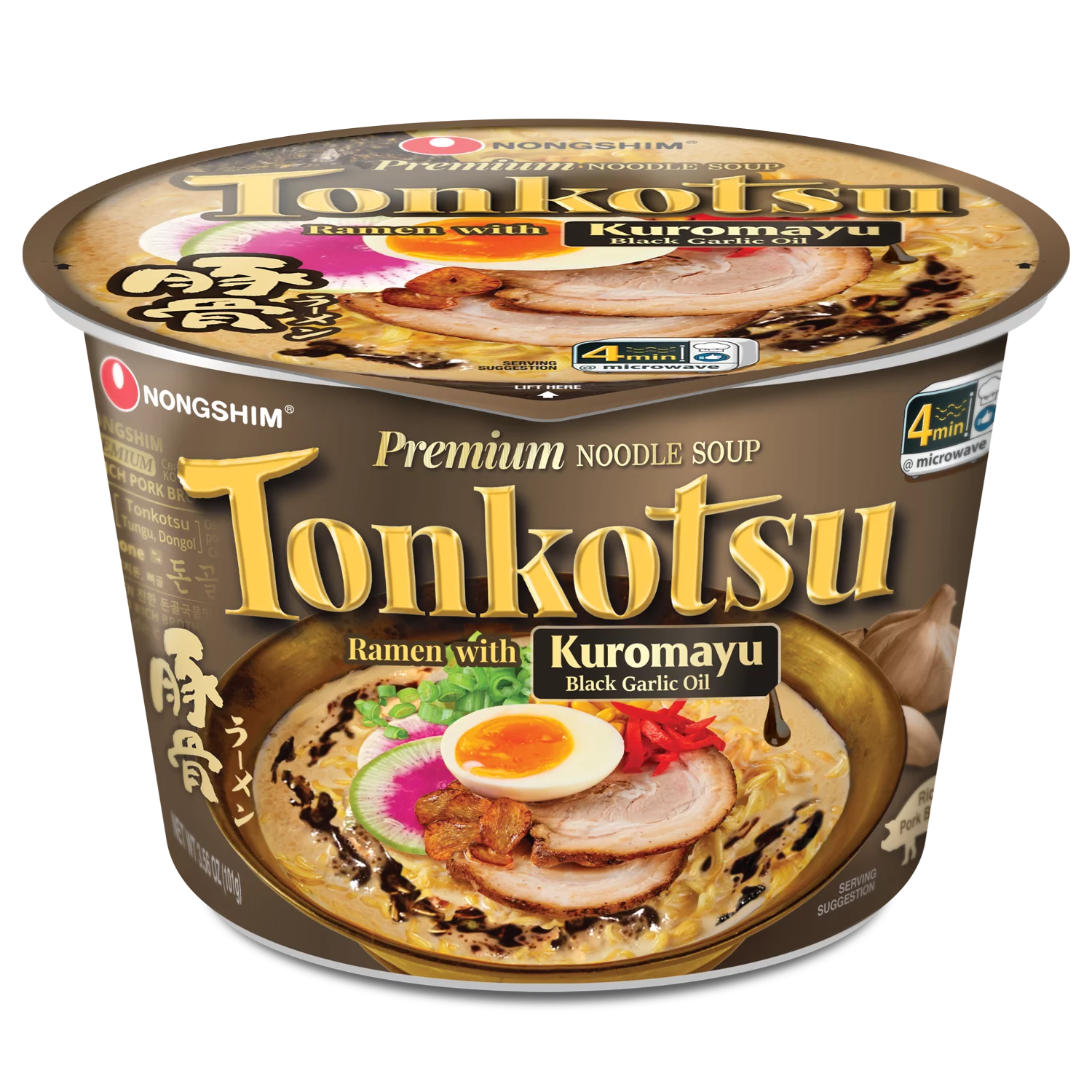Nongshim Tonkotsu Spicy Pork & Black Garlic Ramyun Premium Ramen Noodle Soup Big Bowl, 3.6oz X 6 Count
