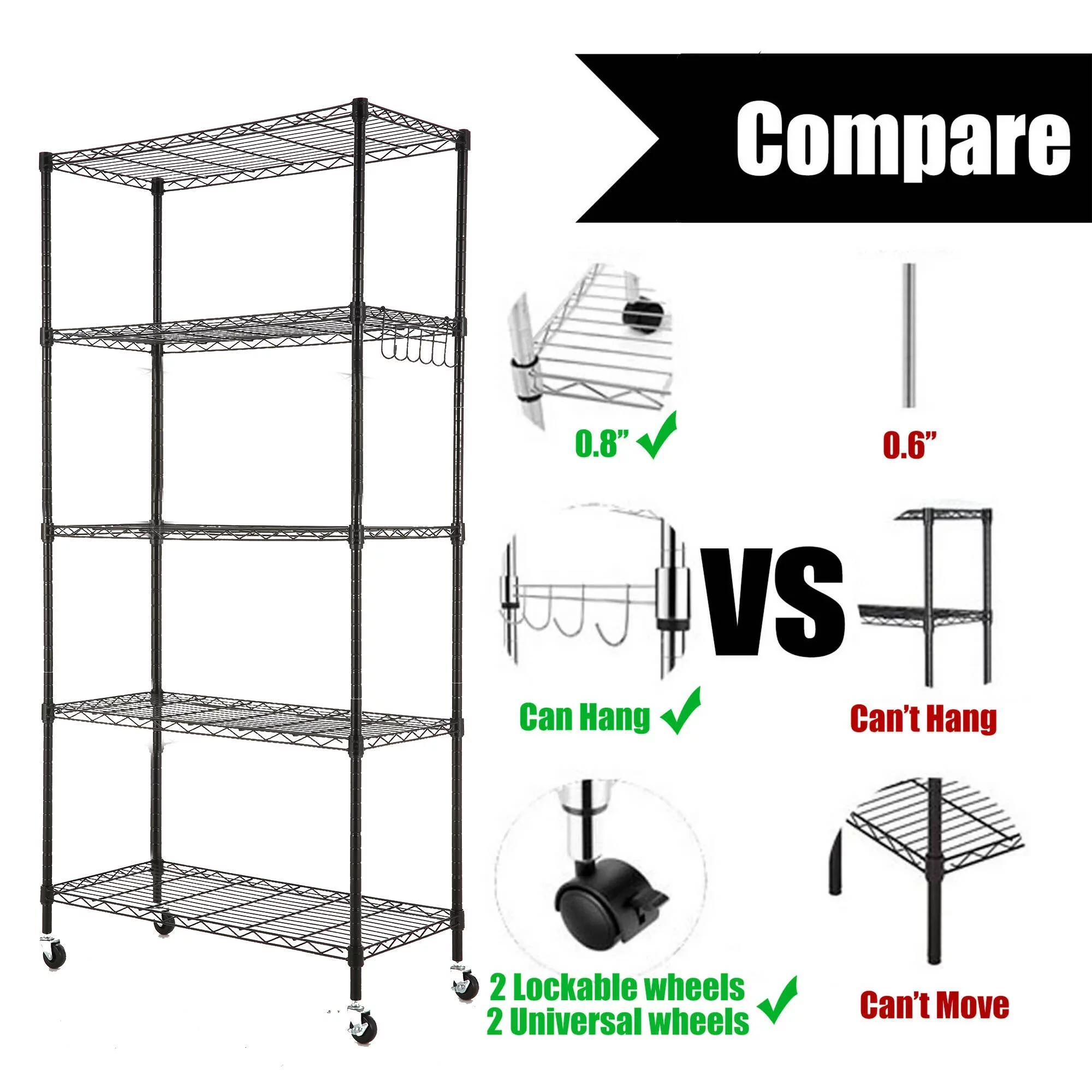Qhomic Shelving Units 5 Tier Shelf Wire Shelves 30