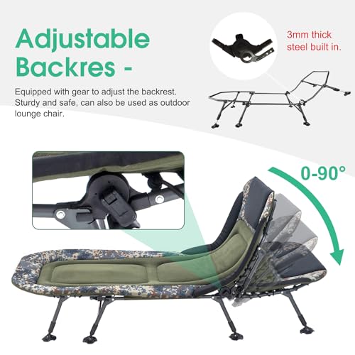 XXL Camping Cots for Adults 330Lbs with Carry Bag, Heavy Duty Folding Bed with Soft Padded Cushion, Portable Military Cot for Hunting, 180° Adjustable Reclining Outdoor Lounger