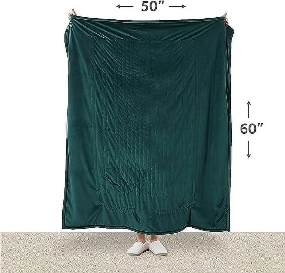 Sunbeam Royal Mink Sherpa Botanical Green Heated Personal Throw Blanket Full