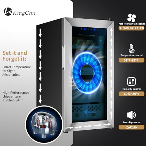 KingChii Upgrade 50L Electric Cigar Humidor, Compressor Temperature (64-72℉) & Humidity (60%-84%) Control, with Spanish Cedar Wood Shelves & Drawer, Gifts for Men (400 Cigars)