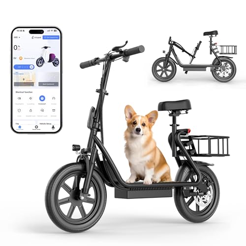 Electric Scooter with seat,21-27Mile Range,Top Speed 22Mph,500W Motor,14'' Pneumatic Tires,Electric Scooter for Adults,Foldable e Scooter with Back Basket,APP