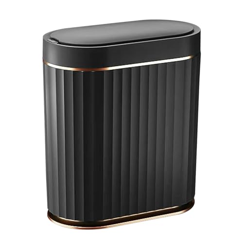 ELPHECO Automatic Motion Sensor Trash Can - 2 Gallon Slimline for Bathroom, Bedroom, Kitchen, Office - White with Gold Trim