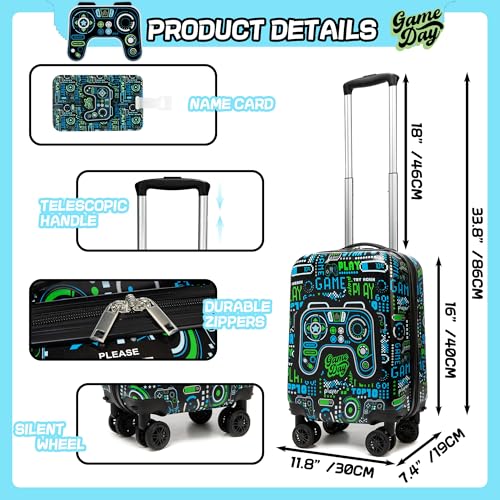 Kid’s Luggage Set 2 Piece Suitcase Set 16’’ Hardside Luggage with Spinner Wheels Girls Boys Carry on Toddler Luggage Travel Rolling Luggage Carry on Luggage Airline Approved Football
