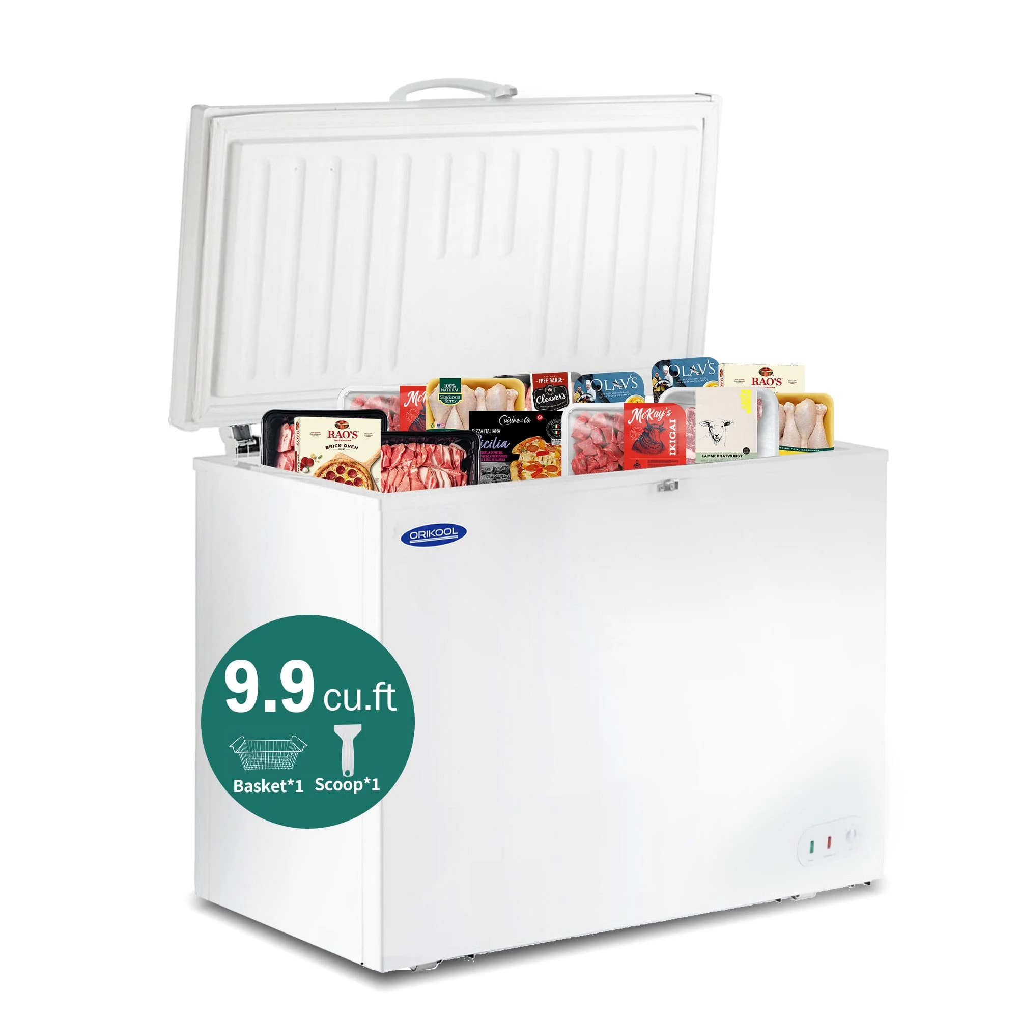 ORIKOOL Chest Freezer 9.9 Cu.ft Solid Top Commercial Deep Chest Freezer with Lockable Stay-Open Lid for Bulk Storage
