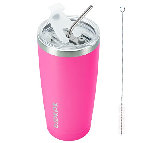 BJPKPK Insulated Tumbler 20 oz Stainless Steel Coffee Travel Thermal Cup With lids And Straws,Light Pink