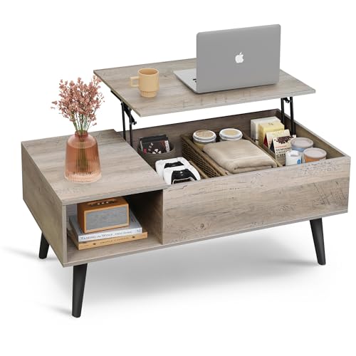 WLIVE Coffee Table for Living Room, Lift Top Coffee Table with Storage, Small Rising Wooden Dining Center Table with Storage Shelf & Hidden Compartment, 39