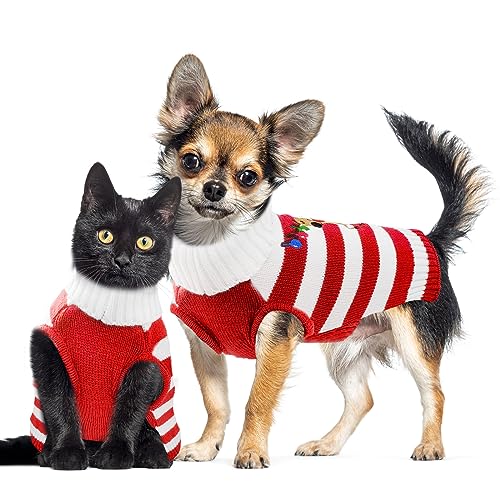 Dog Christmas Sweater Xmas Pet Clothes Cute Striped Santa Claus Costume Holiday Puppy Cat Jumpers Outfits New Year Gifts for Small Medium Large Dogs (M, Red White Stripe Santa Claus)