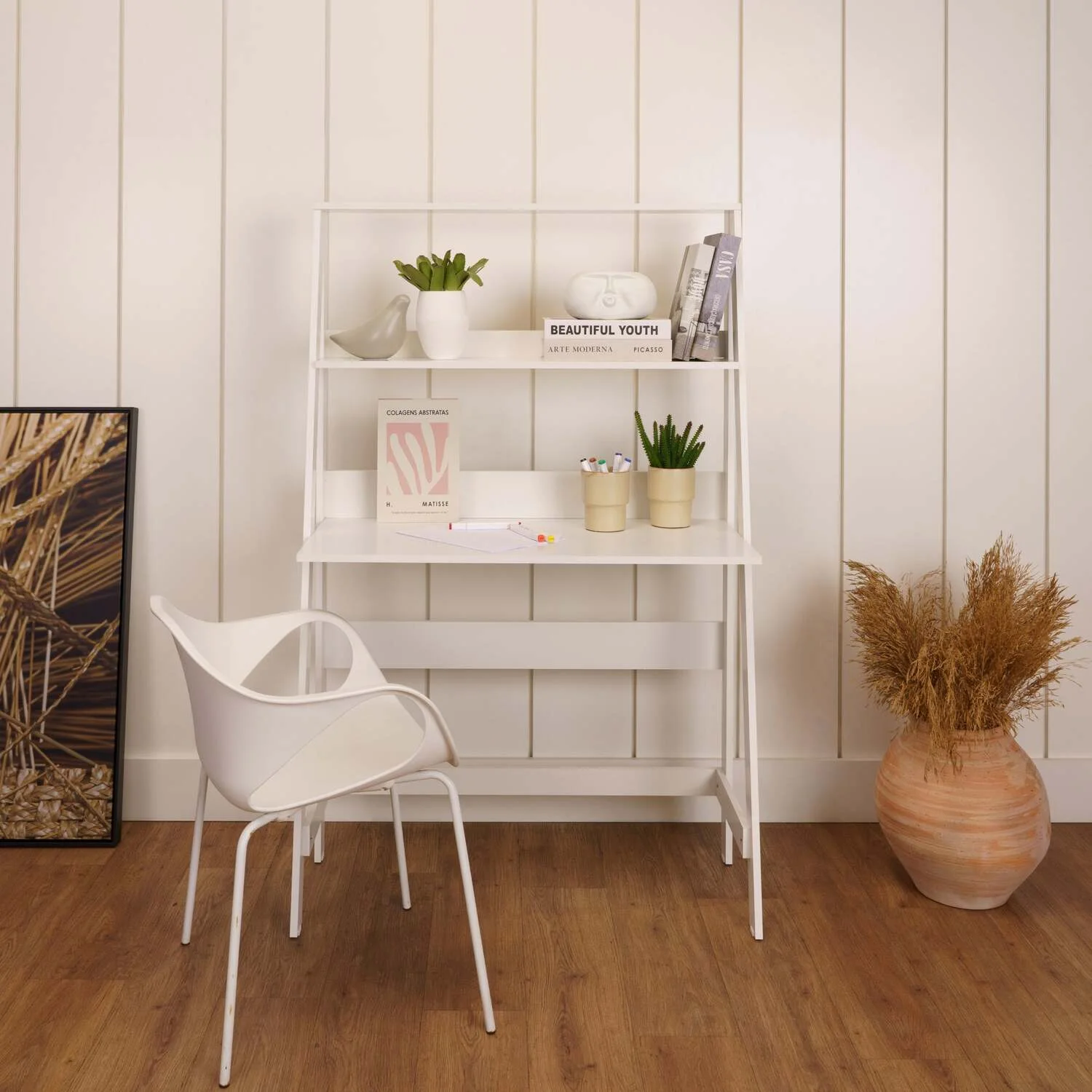 Boahaus Gumi White Ladder Computer Desk