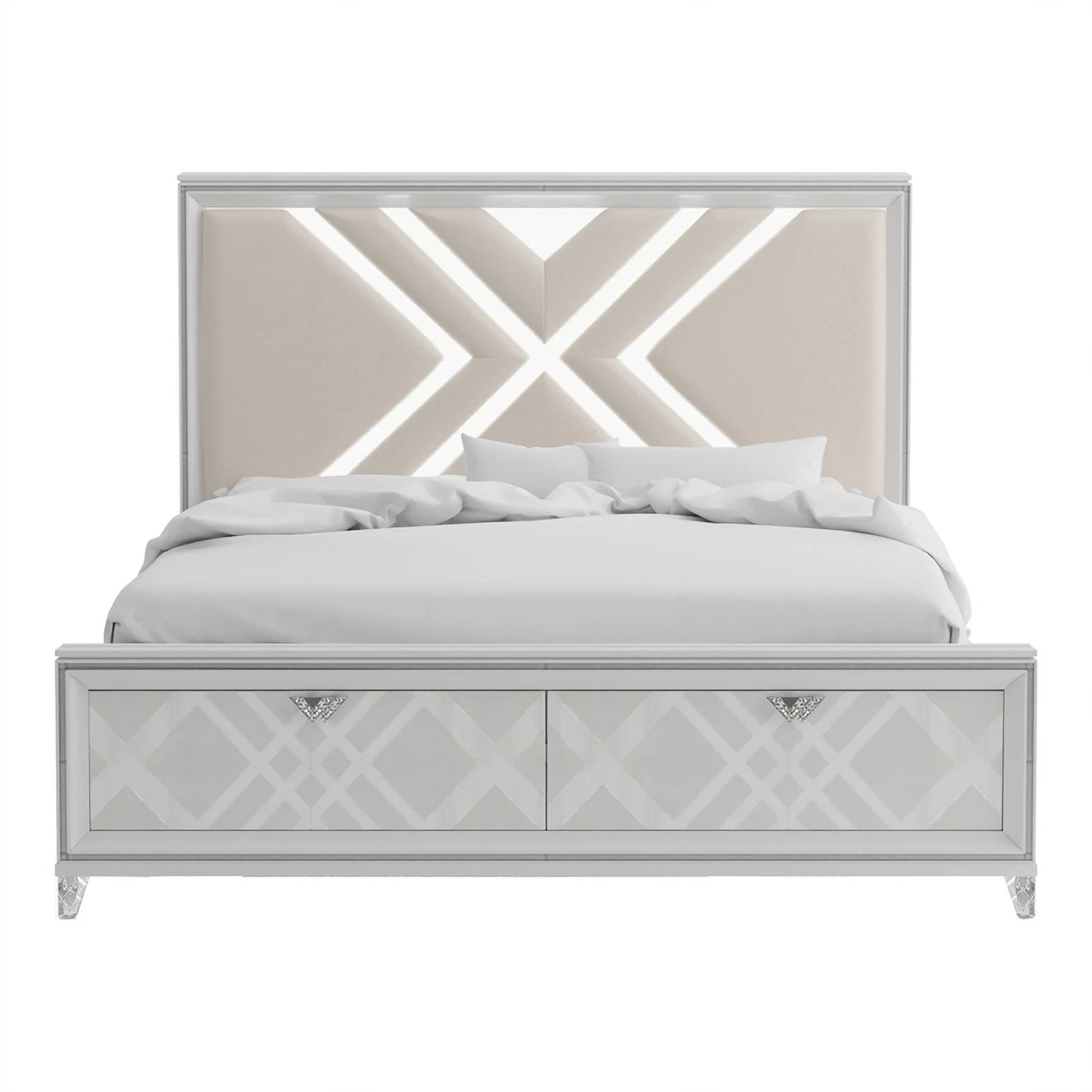 Pemberly Row 3-Piece White Solid Wood Bedroom Set - King + 2 Nightstands