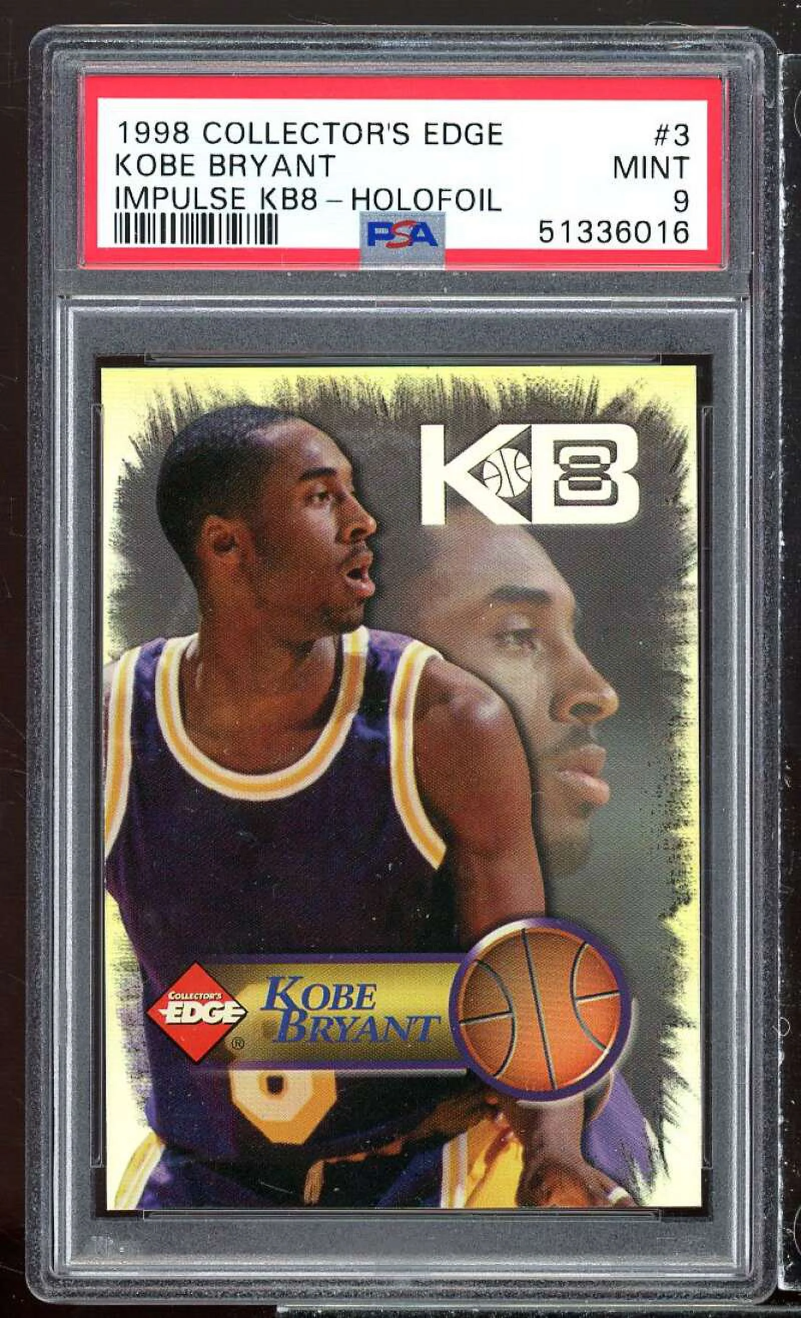 Kobe Bryant Card 1998 Collector's Edge Impulse KB8 Holofoil #3 PSA 9