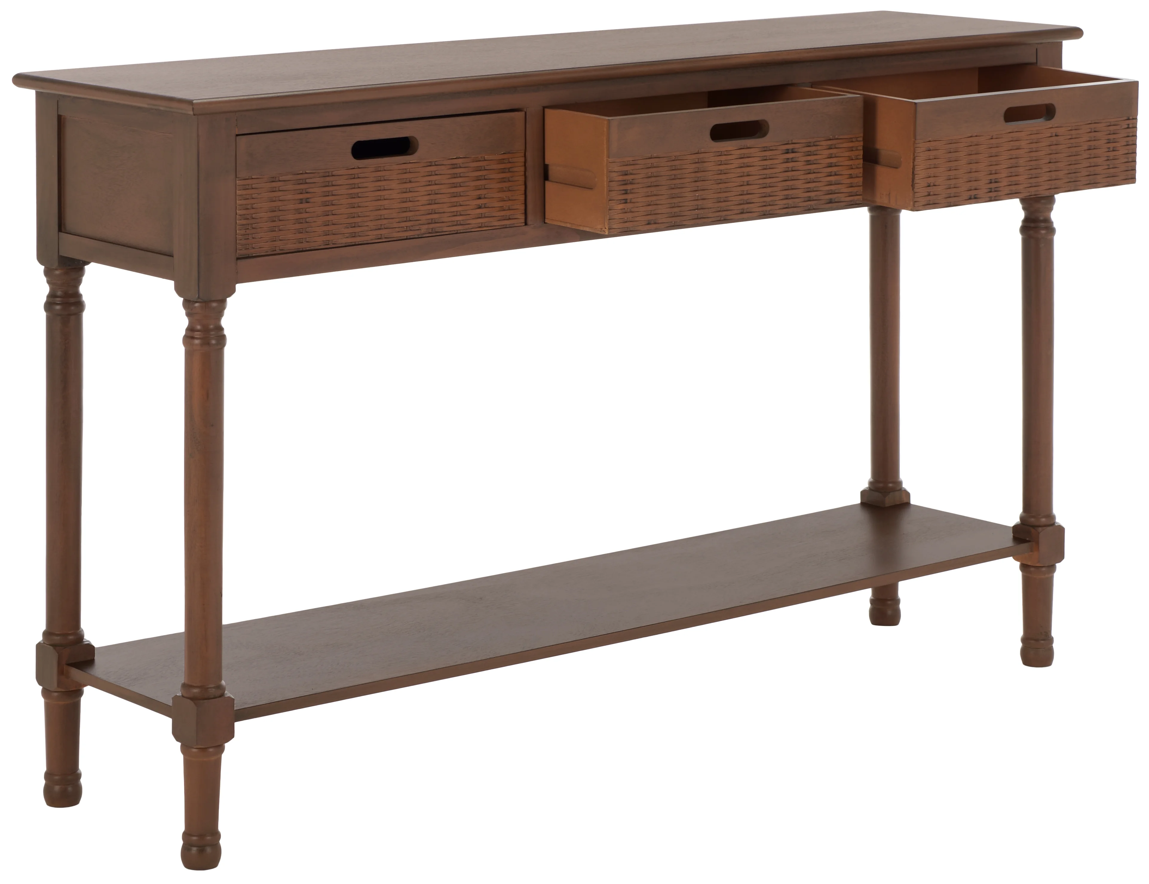 SAFAVIEH Landers 3-Drawer Rustic Brown Wood Rectangle Console Table (47.3 in. W x 13 in. D x 29.5 in. H)