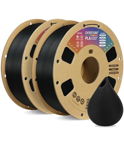 OVERTURE PLA Filament 1.75mm PLA 3D Printer Filament, 2kg Cardboard Spool (4.4lbs), Dimensional Accuracy +/- 0.02mm, Fit Most FDM Printer (Black 2-Pack)