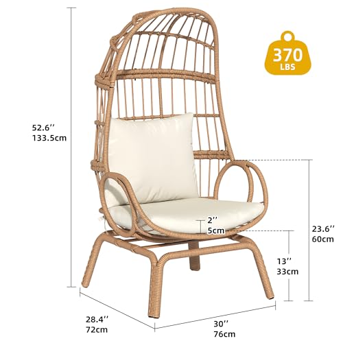 DWVO Egg Chair with Ottoman Outdoor, 370lbs Capacity Wicker Patio Glider Basket Chair with Footrest, All-Weather Small Egg Lounger Chair for Indoor Outside, Beige