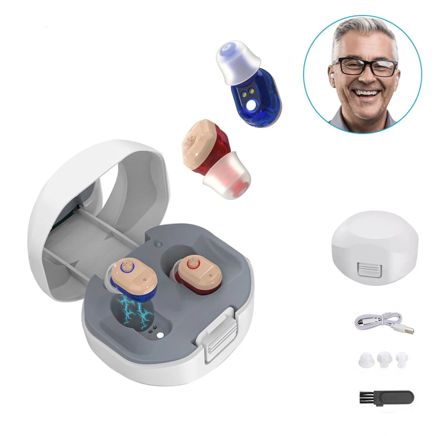 Foley Mann Sound Amplifiers for Ears, Noise Reduction, in-ear Rechargeable Personal Sound Amplifiers with Portable Charging Case, PSAP for Seniors and Adults