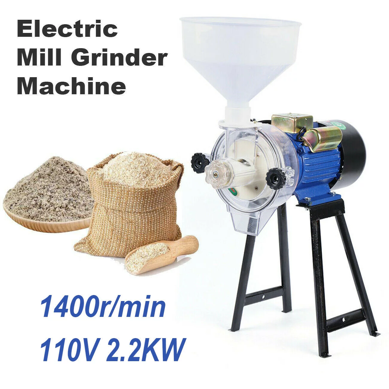 Anqidi 2.2KW Soymilk WetMill Machine Electric Wet Feed/Flour Mill Cereals Corn Grain Wheat Grinder w/Funnel 1400Rpm