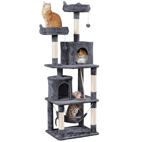 Yaheetech 62.5inches Cat Tree Cat Tower Cat Condo with Platform & Hammock, Scratching Posts for Kittens Pet Play House with Plush Perch for Indoor Activity Relaxing, Dark Gray