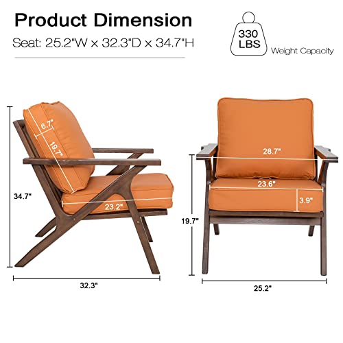Okeysen Accent Chair Mid Century Modern Chair,Comfy Leather Upholstered Armchair with Wood Frame & Removable Cushions, Side Reading Arm Recliner Lounge Chairs for Bedroom, Living Room, Brown