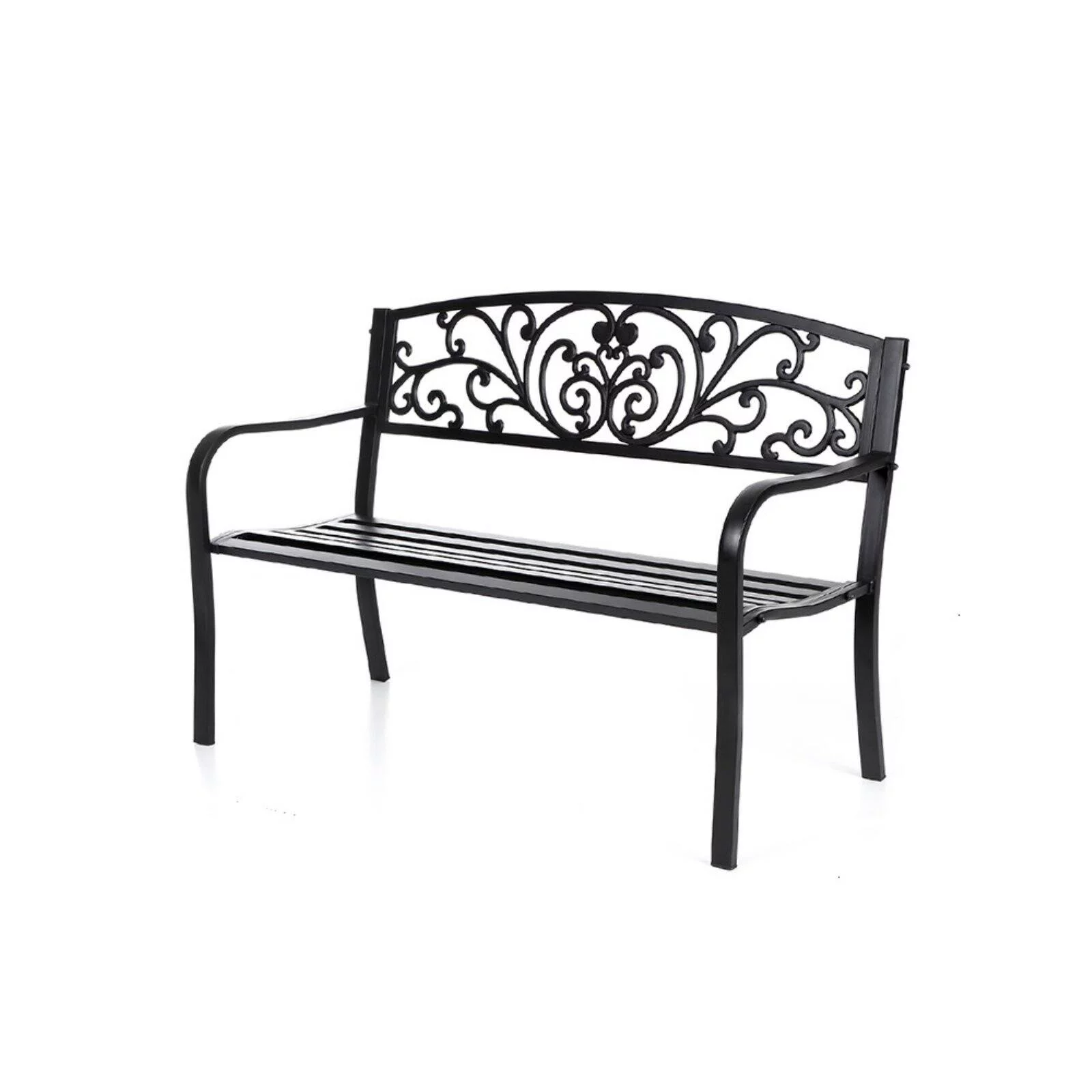 Garden Bench White Scroll Backrest 50 Inch Long