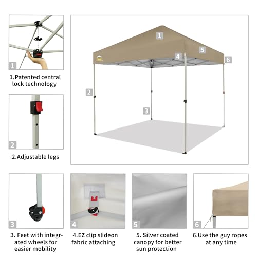 CROWN SHADES 10x10 Pop Up Canopy - Beach Tent with One Push Setup - Easy Outdoor Sun Shade for Events, Parties, Camping - Gazebo with STO-N-Go Cover Bag, Silver Coated Top, White