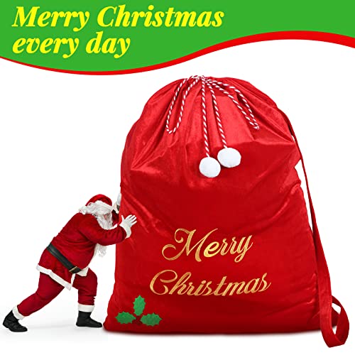 WILLBOND Christmas Burgundy Large Santa Drawstring Bags 36 x 30 Inch Jumbo Velvet Santa Bag Christmas Extra Large Gift Bags for Xmas Gift Stuffer Package Supplies