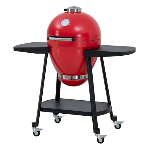 Sunjoy Charcoal Grill 20-Inch Kamado Grill with Pizza Stone, Ultimate Outdoor BBQ Egg Grill and Smoker with Wheels, Navy